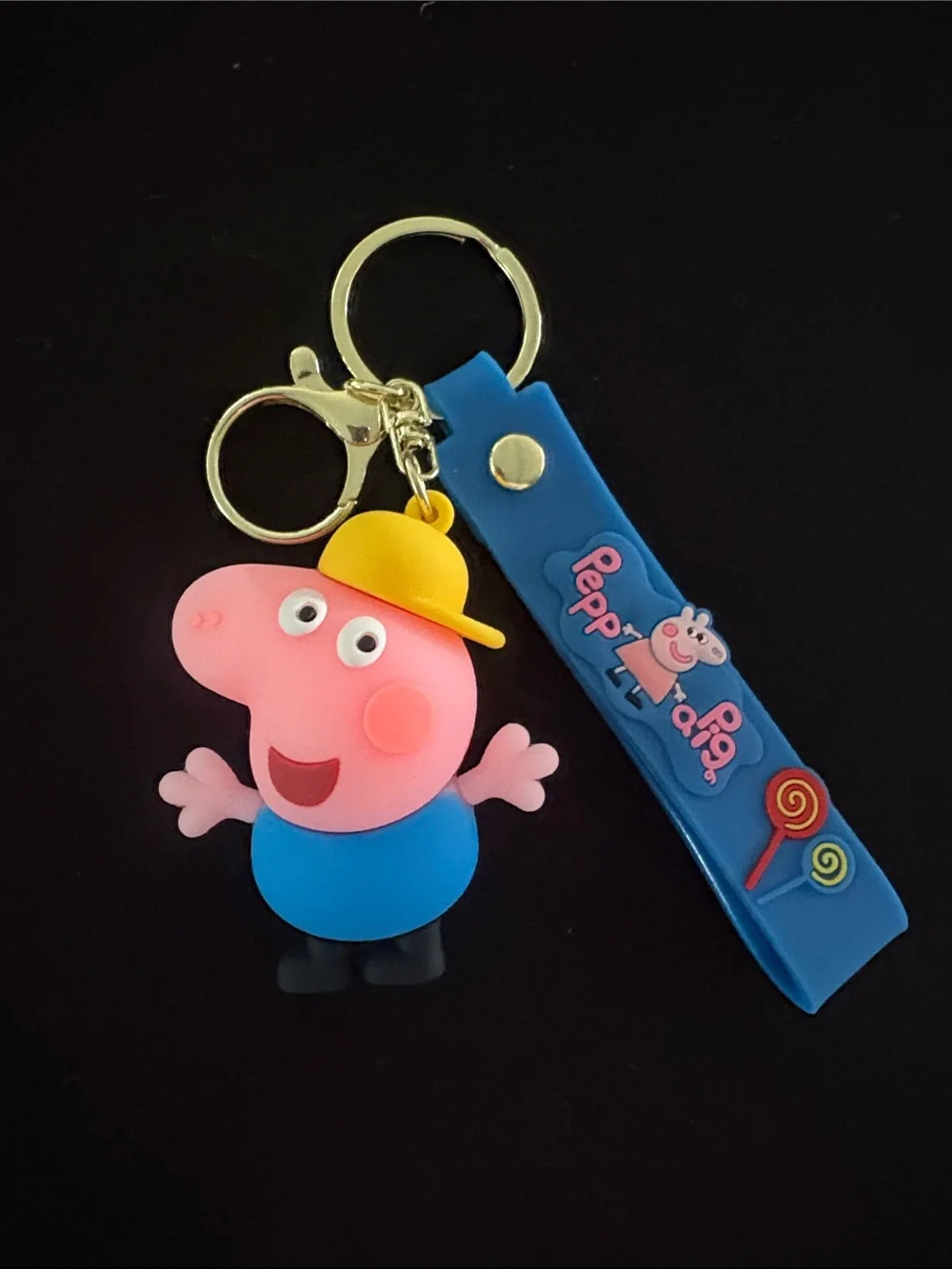 Peppa Pig George Keychain Bag Charm with Yellow Hat and Strap
